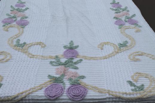 photo of lot of shabby vintage cotton chenille bedspreads, cutters to re-purpose for fabric #2