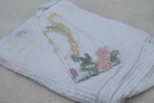 photo of lot of shabby vintage cotton chenille bedspreads, cutters to re-purpose for fabric #3