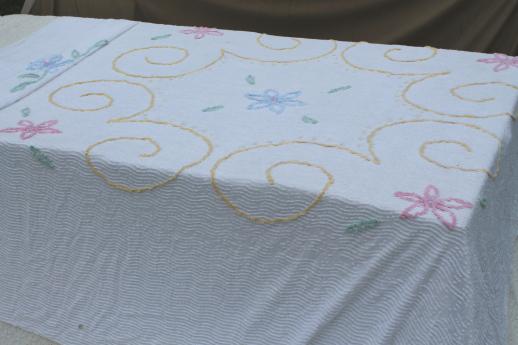 photo of lot of shabby vintage cotton chenille bedspreads, cutters to re-purpose for fabric #8