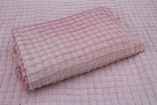 photo of lot of shabby vintage cotton chenille bedspreads, cutters to re-purpose for fabric #13