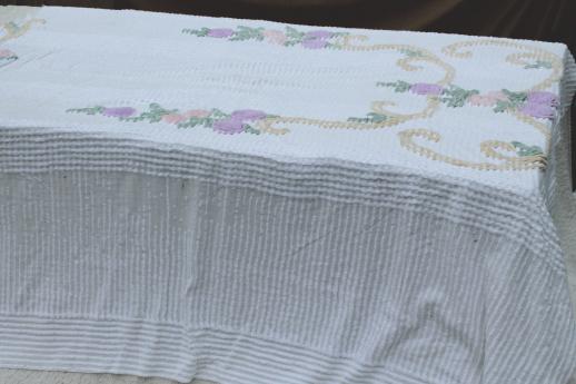 photo of lot of shabby vintage cotton chenille bedspreads, cutters to re-purpose for fabric #15