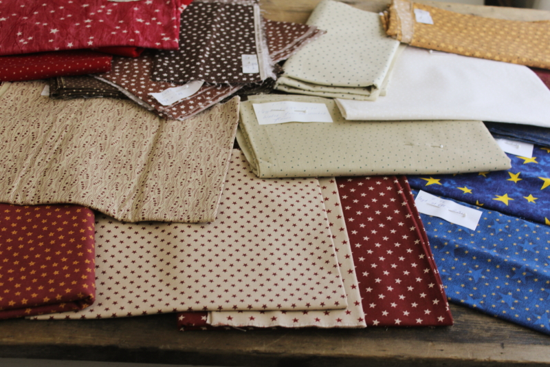 photo of lot of star print cotton quilting fabric lot, 20 pieces primitive style tiny prints  #1