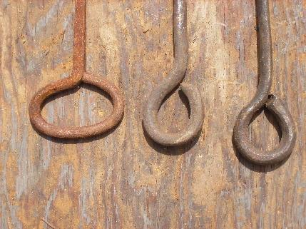 photo of lot of three antique primitive hand forged iron fireplace hearth skewers #2