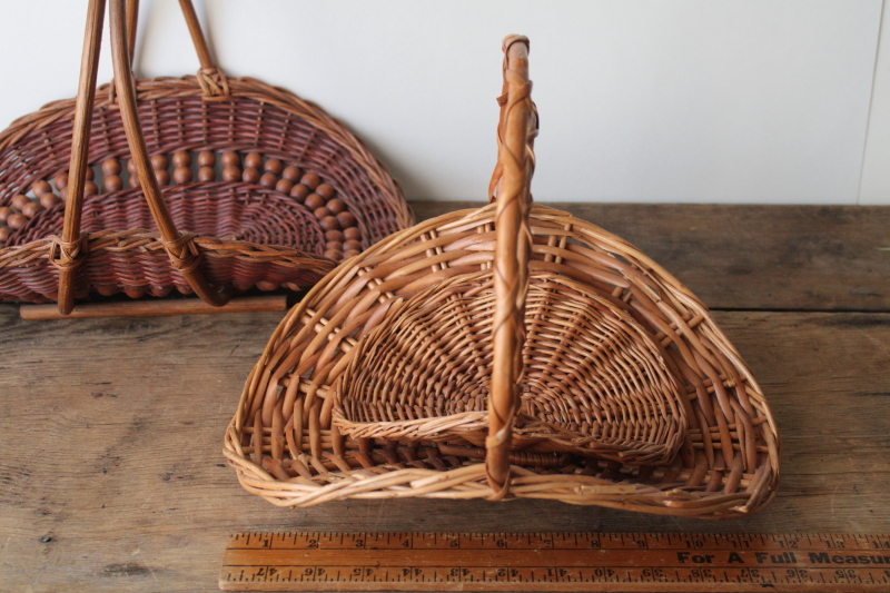 photo of lot of three vintage flower gathering baskets, farm garden trug shallow basket shape  #4