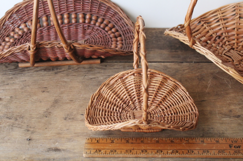 photo of lot of three vintage flower gathering baskets, farm garden trug shallow basket shape  #5