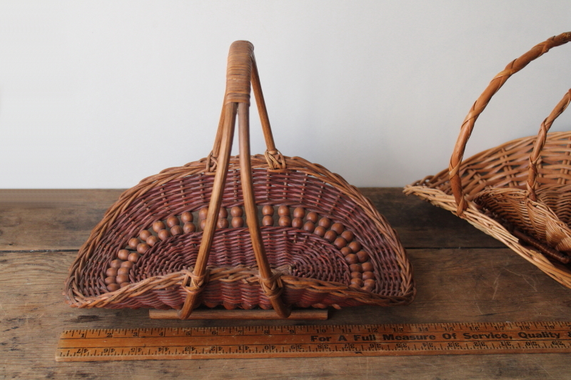 photo of lot of three vintage flower gathering baskets, farm garden trug shallow basket shape  #6