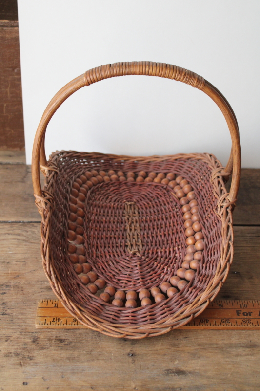 photo of lot of three vintage flower gathering baskets, farm garden trug shallow basket shape  #7