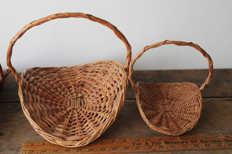 photo of lot of three vintage flower gathering baskets, farm garden trug shallow basket shape  #8