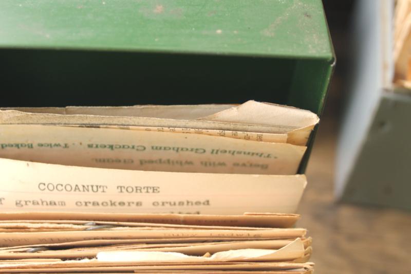 photo of lot of three vintage recipe boxes stuffed full of old recipes, some hand written cards #2