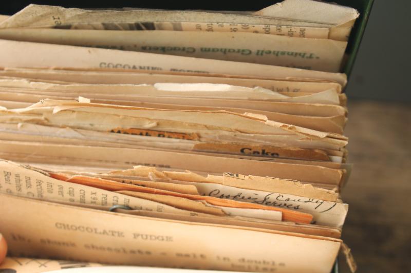 photo of lot of three vintage recipe boxes stuffed full of old recipes, some hand written cards #4