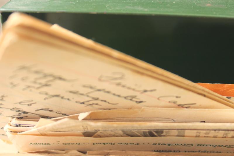 photo of lot of three vintage recipe boxes stuffed full of old recipes, some hand written cards #5