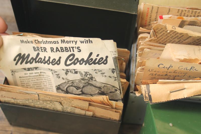 photo of lot of three vintage recipe boxes stuffed full of old recipes, some hand written cards #8