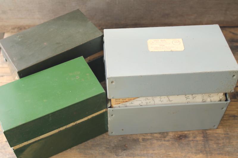 photo of lot of three vintage recipe boxes stuffed full of old recipes, some hand written cards #11