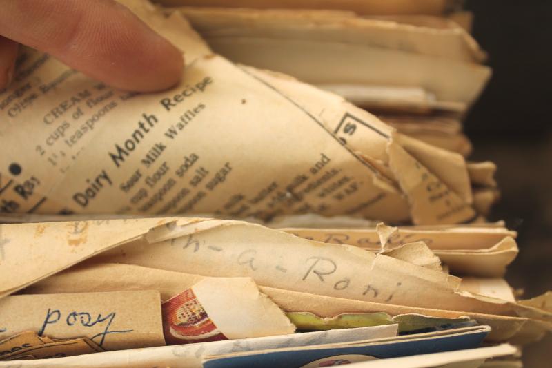 photo of lot of three vintage recipe boxes stuffed full of old recipes, some hand written cards #16