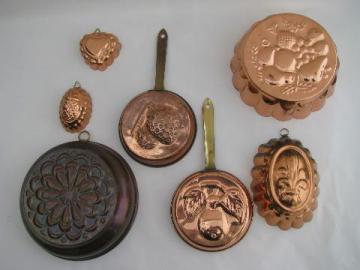 catalog photo of lot of tinned copper molds, french country kitchen style