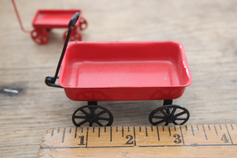 photo of lot of tiny miniature toy wagons for ornaments or dollhouses, Radio Flyer, metal little red wagon etc  #3