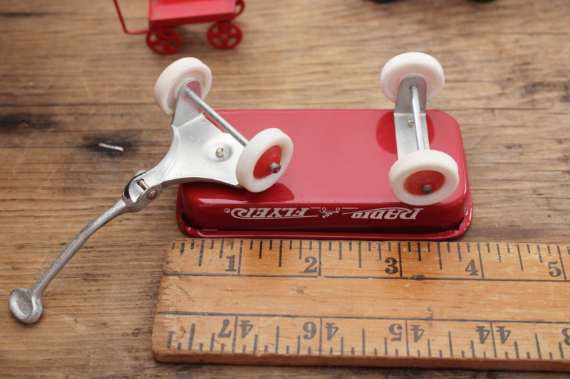 photo of lot of tiny miniature toy wagons for ornaments or dollhouses, Radio Flyer, metal little red wagon etc  #5