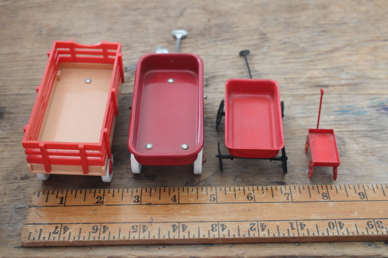 photo of lot of tiny miniature toy wagons for ornaments or dollhouses, Radio Flyer, metal little red wagon etc  #8