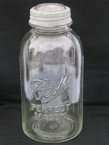 photo of lot of two deco vintage 2 quart Ball mason jars w/zinc & glass lids #3