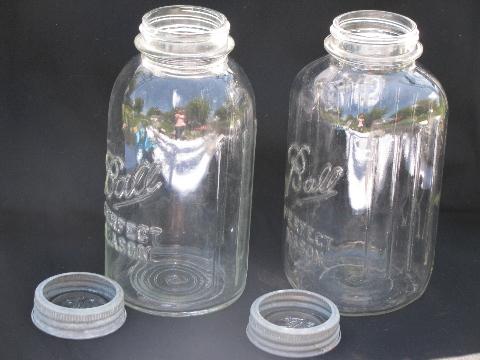 photo of lot of two deco vintage 2 quart Ball mason jars w/zinc & glass lids #4