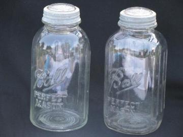 catalog photo of lot of two deco vintage 2 quart Ball mason jars w/zinc & glass lids