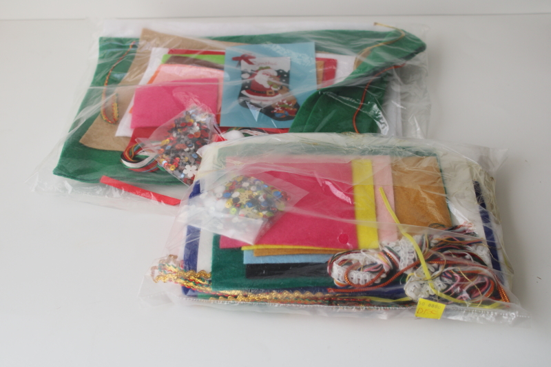 photo of lot of two sealed kits Christmas stockings to make, includes felt, embroidery floss, sequins trims  #1