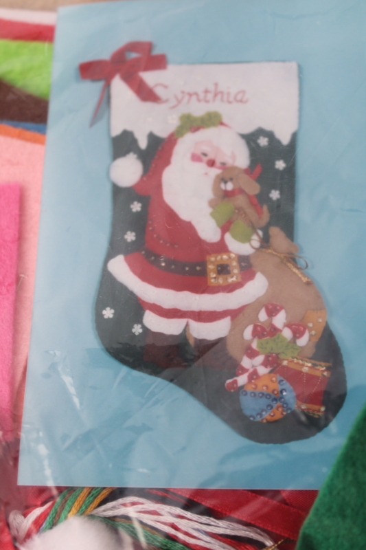 photo of lot of two sealed kits Christmas stockings to make, includes felt, embroidery floss, sequins trims  #3