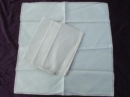 photo of lot of two sets vintage linen dinner napkins, embroidery and hemstitching #4