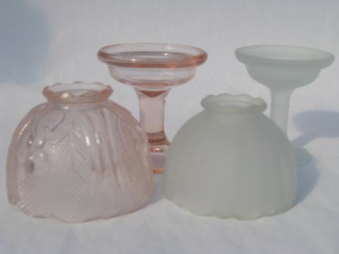 photo of lot of two vintage candle lamps or fairy lights, pink and satin glass #4