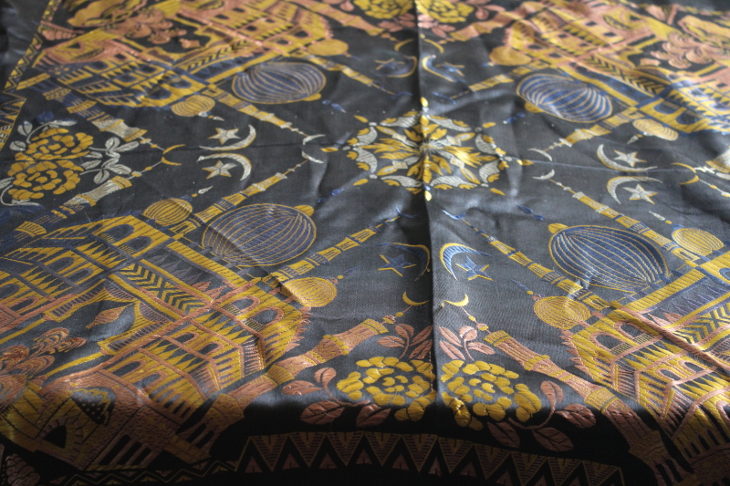 photo of lot of two vintage fringed satin Taj Mahal piano shawls, large scarf or table cover #3