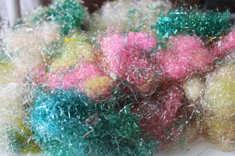 photo of lot of very old Easter grass, green pink yellow mid-century vintage cellophane  #1