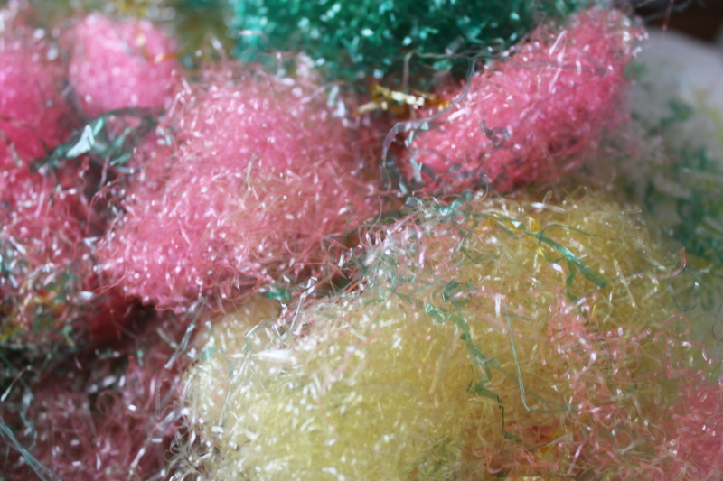 photo of lot of very old Easter grass, green pink yellow mid-century vintage cellophane  #2