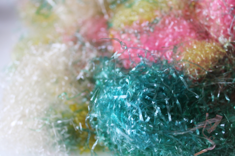 photo of lot of very old Easter grass, green pink yellow mid-century vintage cellophane  #3