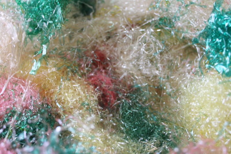 photo of lot of very old Easter grass, green pink yellow mid-century vintage cellophane  #4
