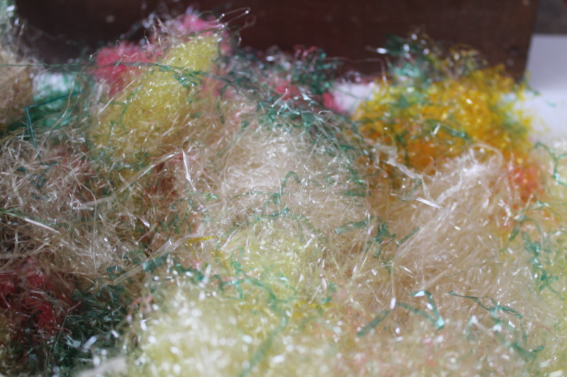 photo of lot of very old Easter grass, green pink yellow mid-century vintage cellophane  #7