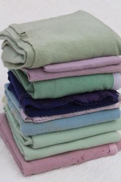 catalog photo of lot of very shabby vintage wool blankets, felted cutting fabric for rugs or crafting