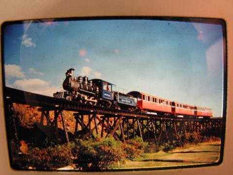 photo of lot of vintage 35mm photo slides of train engine / steam locomotive, steel bridges. #2