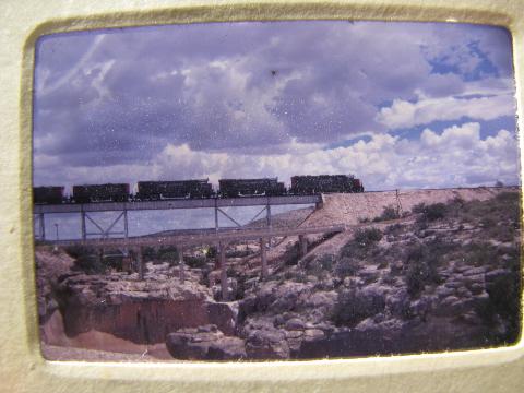 photo of lot of vintage 35mm photo slides of train engine / steam locomotive, steel bridges. #7