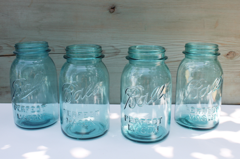 photo of lot of vintage Ball Perfect Mason aqua blue glass quart canning jars #1