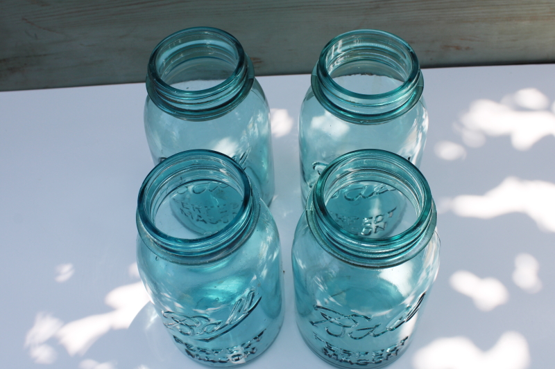 photo of lot of vintage Ball Perfect Mason aqua blue glass quart canning jars #2