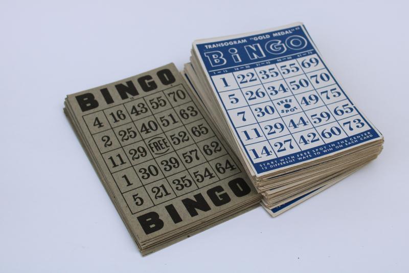 photo of lot of vintage Bingo cards, unused game boards w/ great old graphics & typography #1