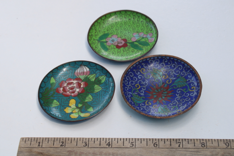 photo of lot of vintage Chinese cloisonne enamel brass ring dish trinket dishes or tiny trays #1