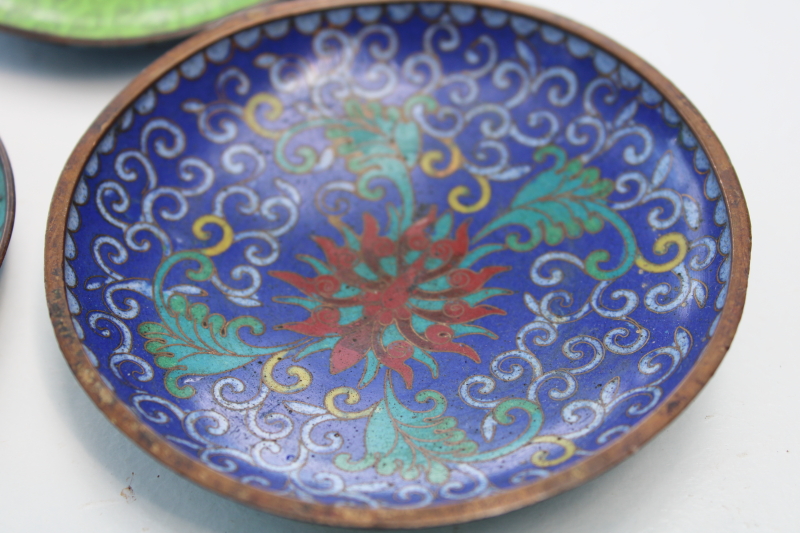 photo of lot of vintage Chinese cloisonne enamel brass ring dish trinket dishes or tiny trays #2