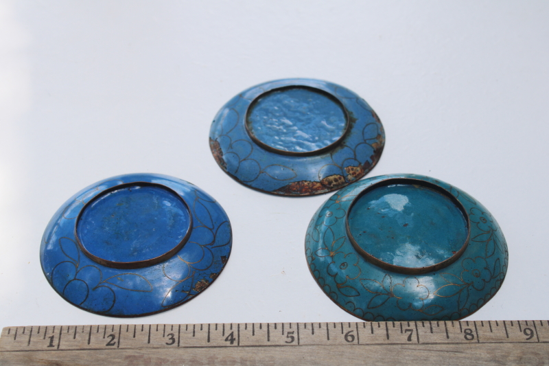 photo of lot of vintage Chinese cloisonne enamel brass ring dish trinket dishes or tiny trays #5