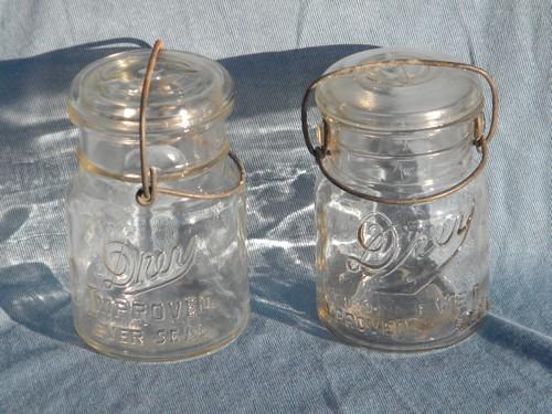 photo of lot of vintage Dray 1 pt fruit jars w/glass & wire bail lids 1920 pat #1