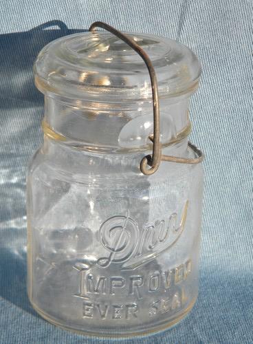 photo of lot of vintage Dray 1 pt fruit jars w/glass & wire bail lids 1920 pat #2