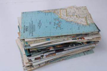 catalog photo of lot of vintage National Geographic maps, US countries world maps, geek posters solar system space