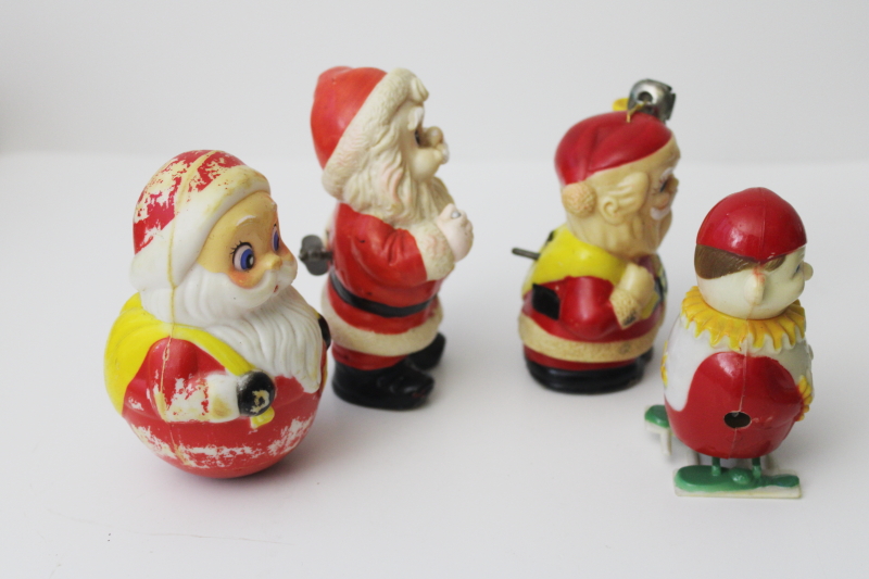 photo of lot of vintage Santa & Christmas elf plastic toys, wind up walkers & roly poly doll #4