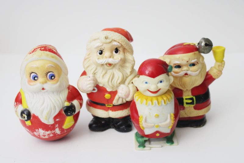 photo of lot of vintage Santa & Christmas elf plastic toys, wind up walkers & roly poly doll #5