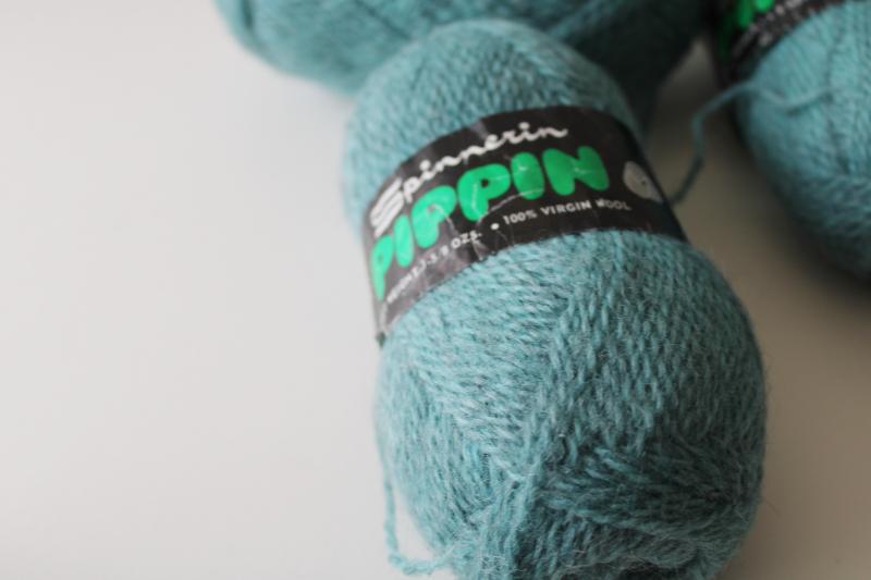 photo of lot of vintage Spinnerin Pippin 100% virgin wool yarn, ocean blue mist color #2